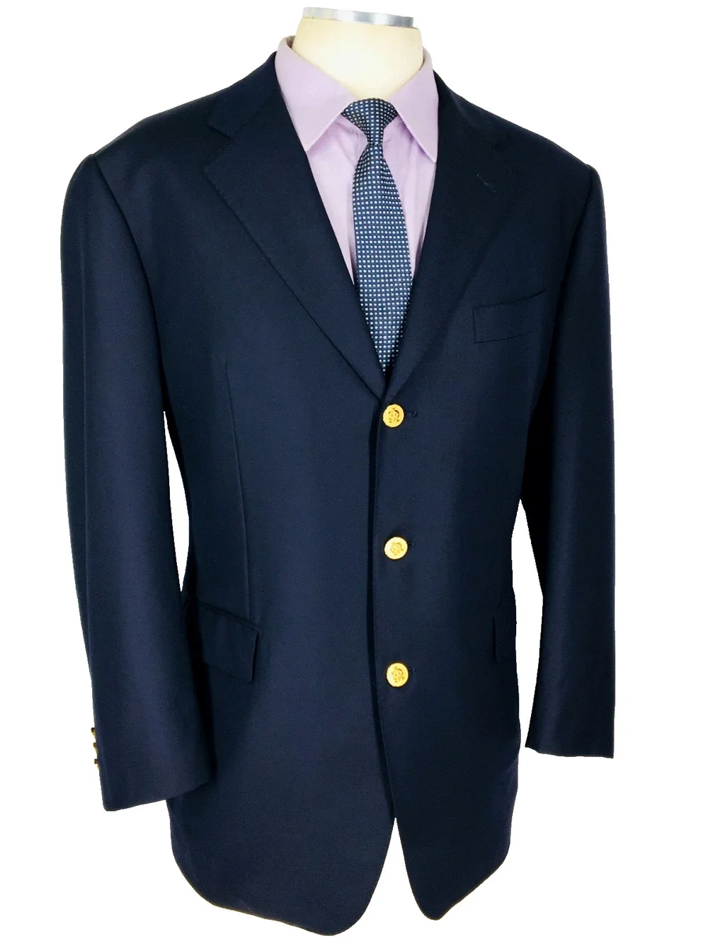 44S Alfred Dunhill Italy Mens Canvassed 3 Bttn Wool Blazer Sport Coat Dark Navy